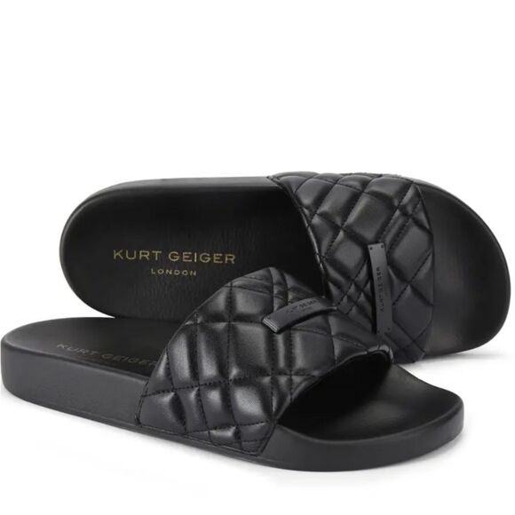 Kurt Geiger London Brixton Drench Plate Slide Sandal- Black - Picture 1 of 12